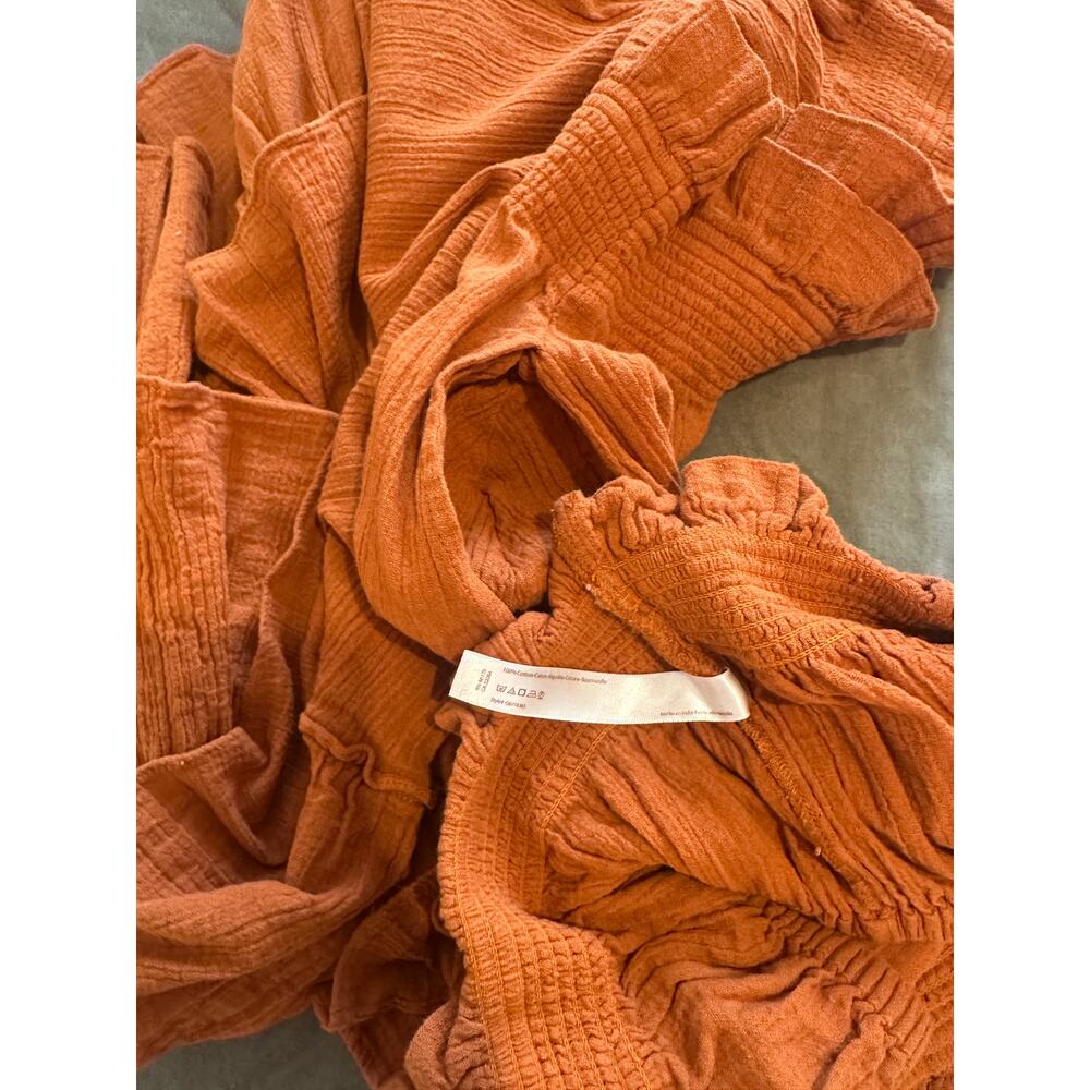 Free People Burnt Orange Gauze Crop Top Skirt Set Ruffle Midi Boho Size Large - Picture 6 of 8